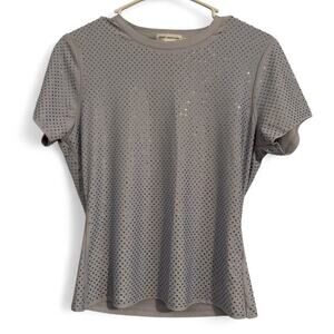 Good American sky blue crew-neck fitted stretchy rhinestone top size L